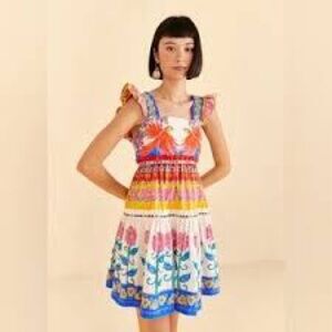 FARM Rio Red and Blue Tiered Sundress
